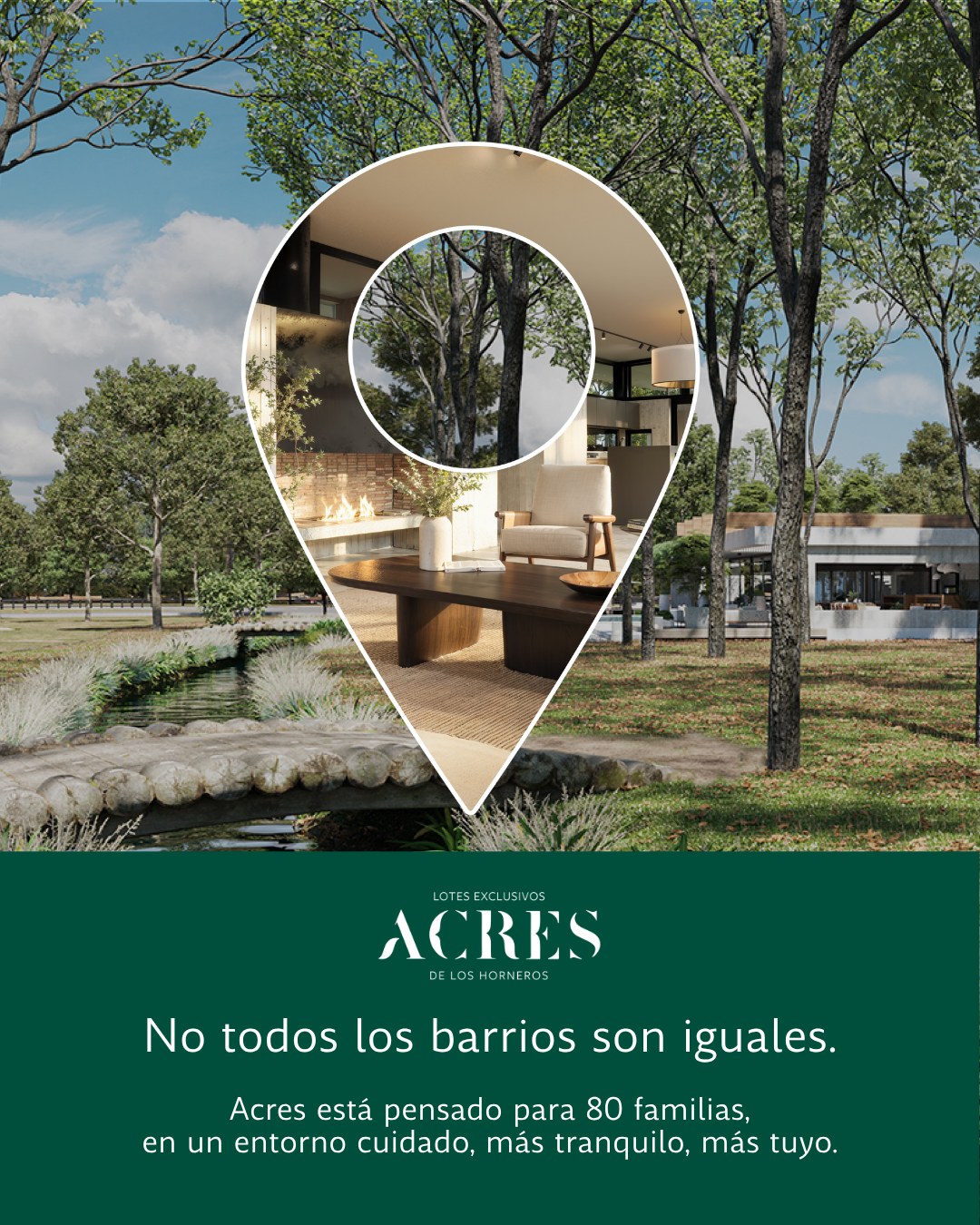 La escala de un proyecto también define cómo se vive. 🌿  En Acres, cada decisión apunta a generar una experiencia más ordenada, tranquila y de mayor calidad.  Ubicado sobre📍Camino de los Horneros, combina cercanía con un entorno cuidado, pensado para proyectar a largo plazo.